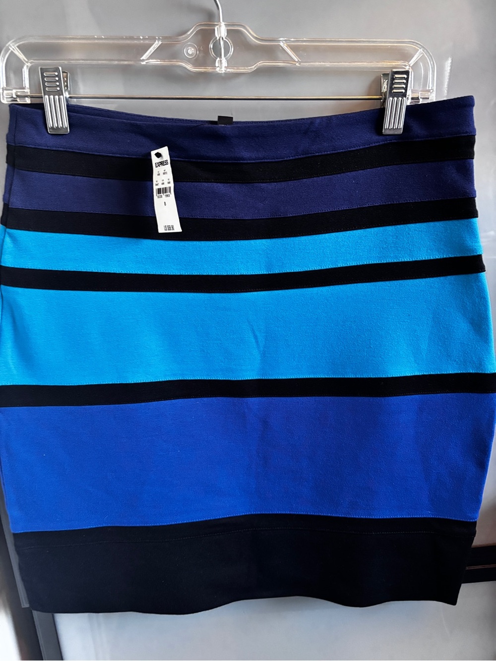 Express Blue & Aqua Striped Bodycon Mini Skirt
